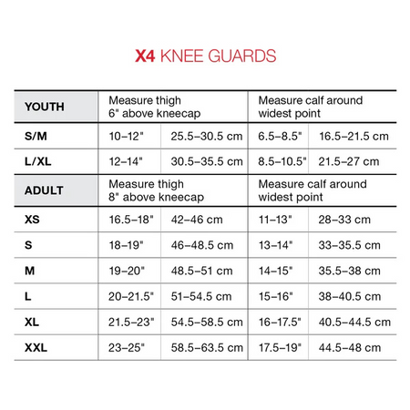 X4 Knee Size Chart